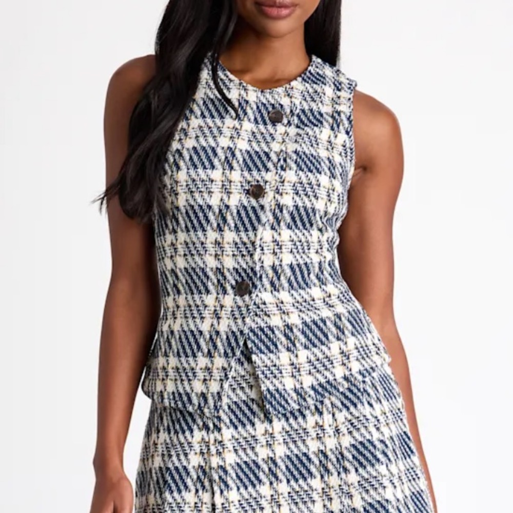 Lulus Plaid Tweed Vest Top